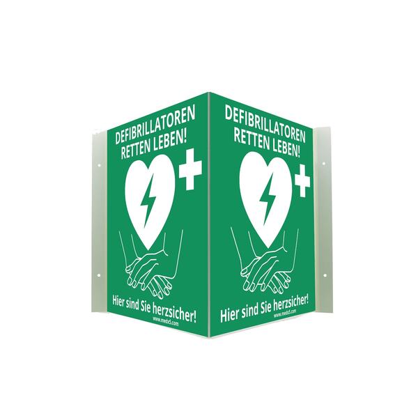 Bild 1 von MEDX5 Defibrillator AED-Standort-Winkelschild, nachleuchtend, 20 cm x 20 cm