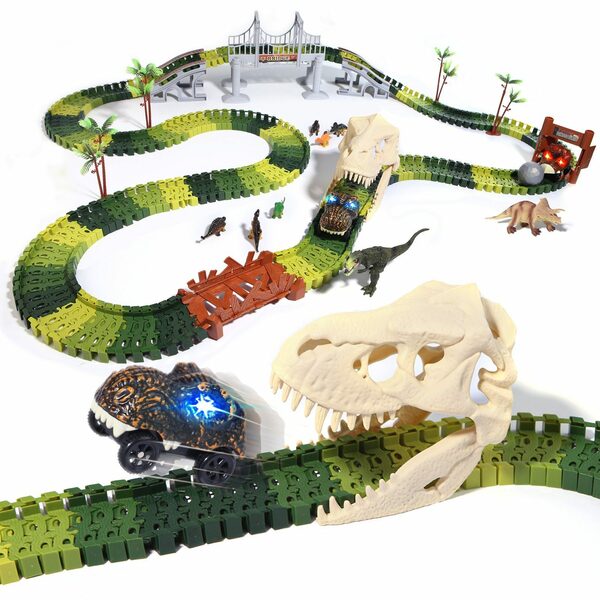 Bild 1 von Esun Autorennbahn »289 Stück Dinosaurier Spielzeug autorennbahn ab3 4 5 6 jahre mit 2auto«, mit 8 Dinosaurier-Figuren,2 elektrische Rennauto