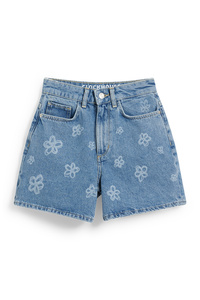 C&A CLOCKHOUSE-Jeans-Shorts-High Waist-geblümt, Blau, Größe: 44
