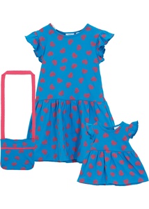 Mädchen Jerseykleid + Tasche + Puppenkleid (3-tlg. Set)