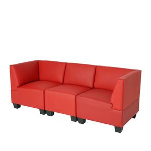 Modular 3-Sitzer Sofa Couch Moncalieri, Kunstleder ~ rot, hohe Armlehnen