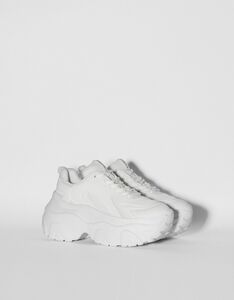 Bershka Trainers With Contrast Mesh And Xl Soles Damen 36 Weiss