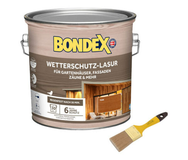 Bild 1 von Bondex Wetterschutz-Lasur, 2,5 l,  inkl. Flachpinsel, teak