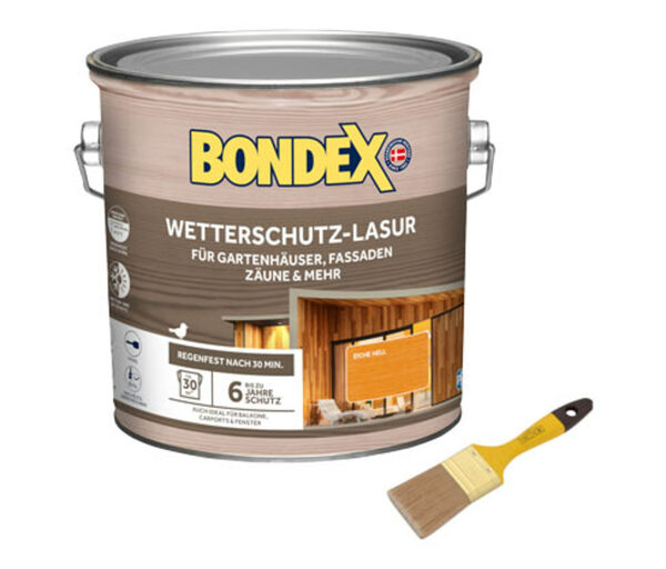 Bild 1 von Bondex Wetterschutz-Lasur, 2,5 l, inkl. Flachpinsel, eiche hell