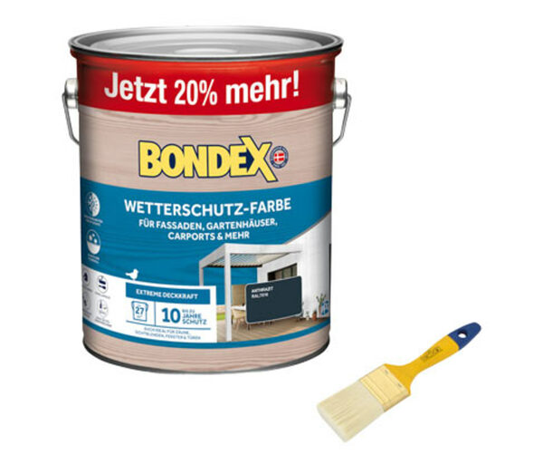 Bild 1 von Bondex Wetterschutz-Farbe, 3,0 l, inkl. Flachpinsel, anthrazit