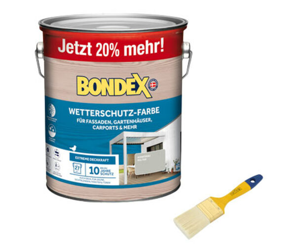 Bild 1 von Bondex Wetterschutz-Farbe, 3,0 l, inkl. Flachpinsel,grau