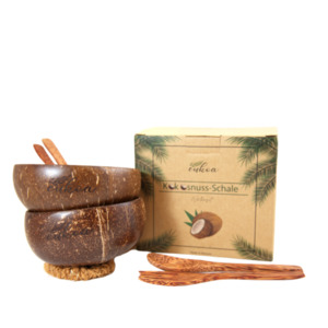 2 Umweltfreundliche Müslischalen Kokosnussschalen 2er Set mit Besteck | aus echter Kokosnuss | Breis