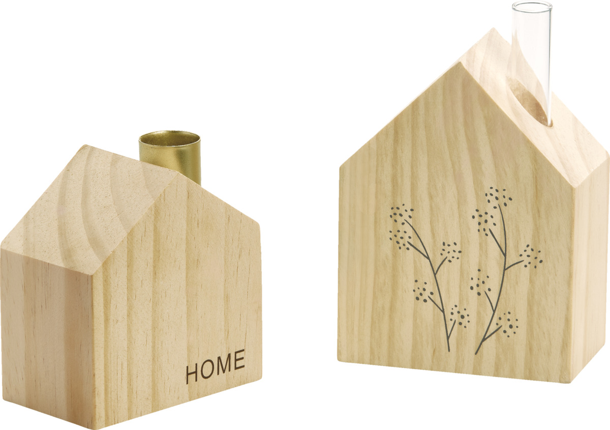 Bild 1 von IDEENWELT 2er-Set Holzhäuschen Blumenvase und Kerzenhalter