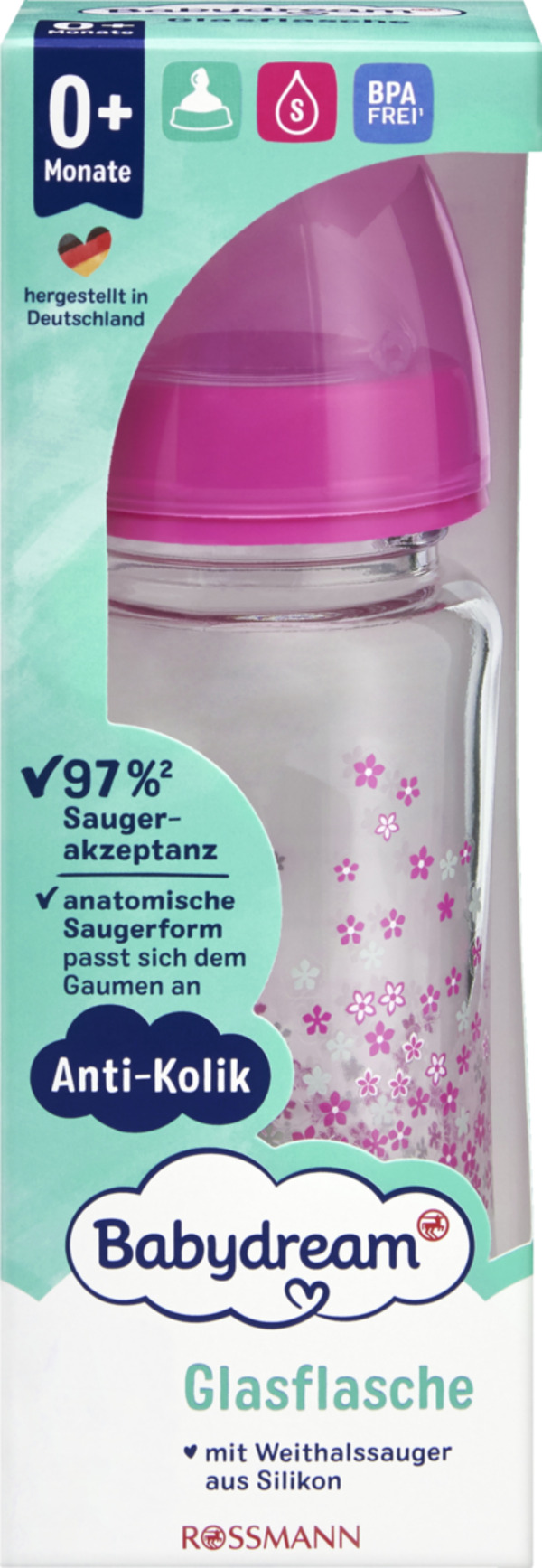 Bild 1 von Babydream Glas Weithalsflasche Blüten 230 ml