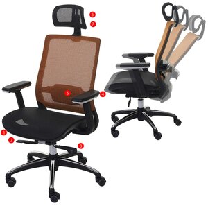 Bürostuhl MCW-A20, Schreibtischstuhl Drehstuhl, ergonomisch Kopfstütze Stoff/Textil ~ schwarz/orange