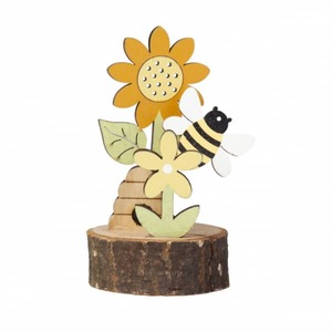 Standdeko - Biene und Blume auf Baumscheibe - aus Holz - ca. 7,5 x 11 cm