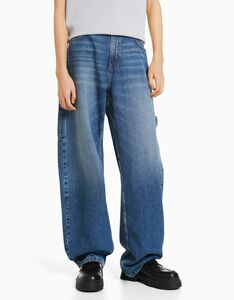 Bershka Workwear-Jeans Mit Wide-Leg Im Baloon-Fit Herren 38 Ausgewaschenes Blau