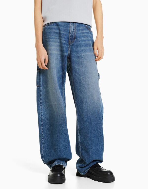 Bild 1 von Bershka Workwear-Jeans Mit Wide-Leg Im Baloon-Fit Herren 38 Ausgewaschenes Blau