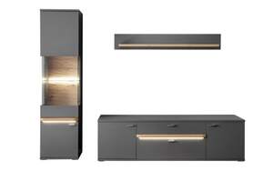 MCA furniture - Wohnwand Marsalla in Royal grey / Balkeneiche massiv geölt, inklusive Front-LED-Beleuchtung