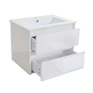 Waschbecken + Unterschrank MCW-B19, Waschbecken Waschtisch Badezimmer, hochglanz 50x60cm ~ weiß