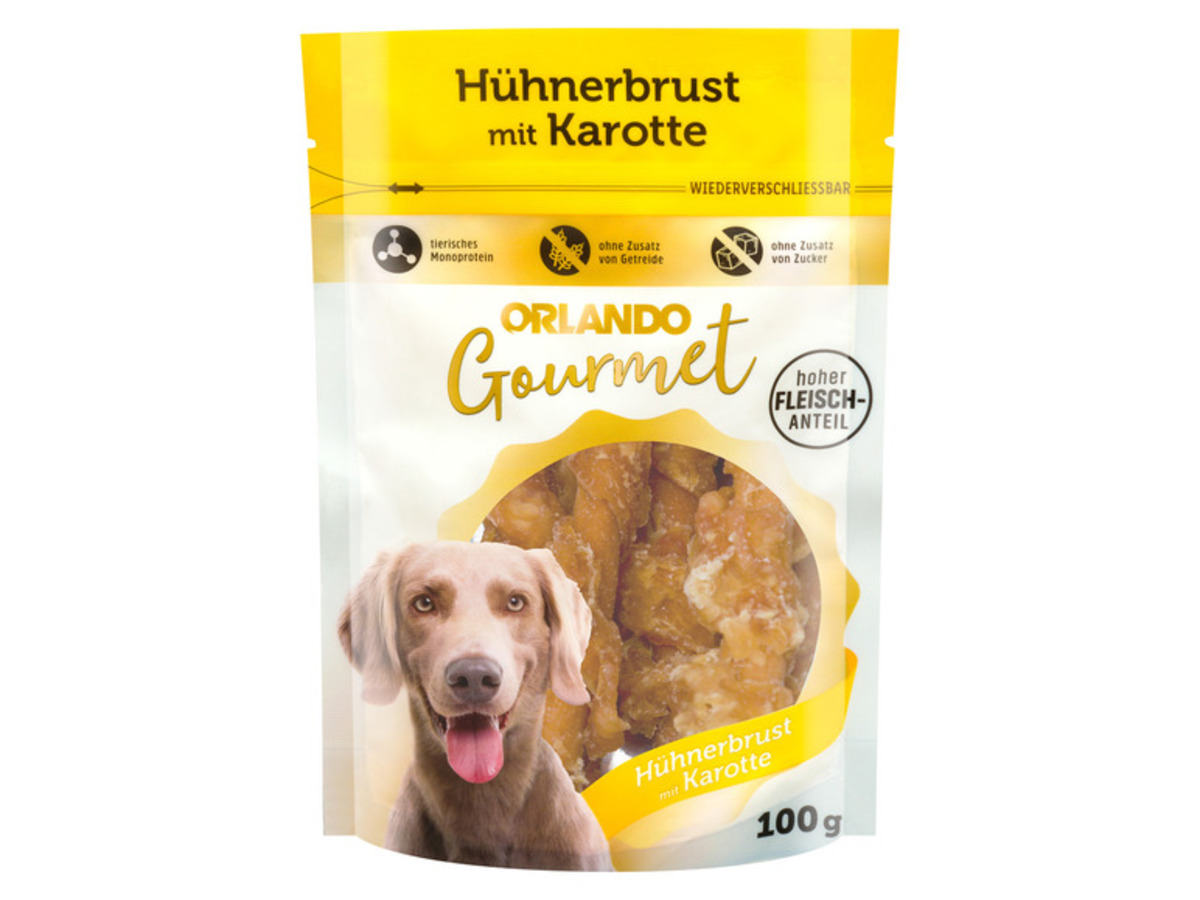 ORLANDO Gourmet Hundesnack Hühnerbrust mit Karotte, 4 x 100 g von Lidl ansehen!