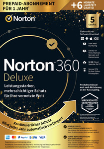 Norton 360 Deluxe - 1 Benutzer 5 Geräte 12+6 Monate Abo 50GB Cloud-Speicher (PC, iOS, MAC, Android)