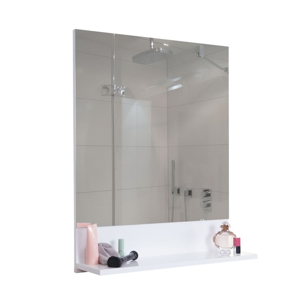 Bild 1 von Wandspiegel mit Ablage MCW-B19, Badspiegel Badezimmer, hochglanz 75x80cm ~ weiß