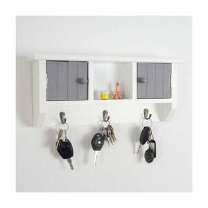 Schlüsselbrett MCW-A48, Schlüsselkasten Schlüsselboard mit Türen, Massiv-Holz FSC-zertifiziert ~ grau-weiß