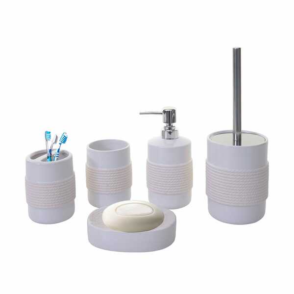 Bild 1 von 5-teiliges Badset MCW-C73, WC-Garnitur Badezimmerset Badaccessoires, Keramik ~ weiß