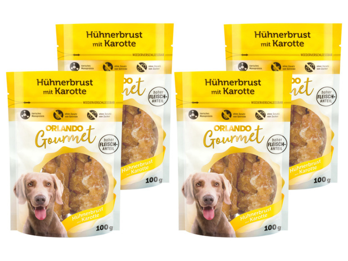 ORLANDO Gourmet Hundesnack Hühnerbrust mit Karotte, 4 x 100 g von Lidl ansehen!