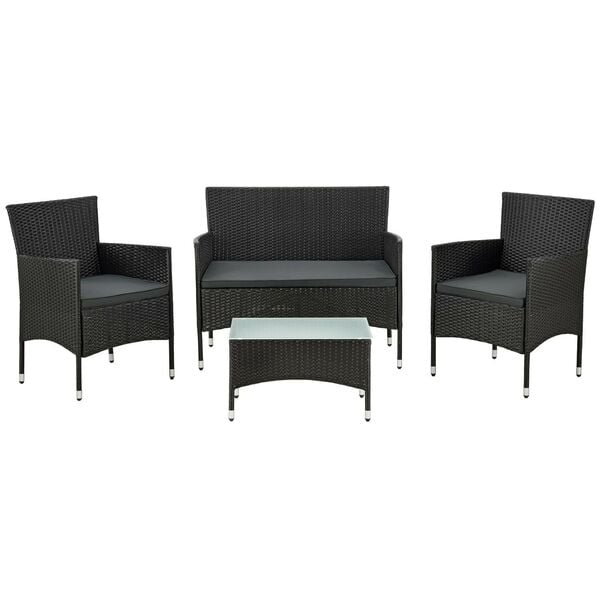 Bild 1 von Juskys Polyrattan Gartenmöbel-Set Fort Myers schwarz mit Tisch, Sofa, 2 Stühle & Auflagen