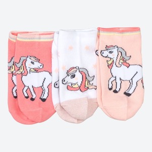 Mädchen-Sneaker-Socken mit Pferde-Motiven, 3er-Pack