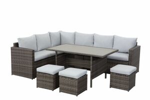 MeXo Lounge Set Polyrattan Gartenmöbel  7-teile für 6-9 Personen Garten & Balkon (grau & hellgrau)