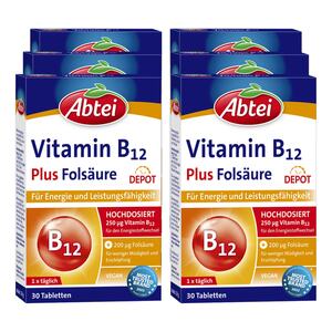 Abtei Vitamin B12 Plus Folsäure 30 Stück 24 g, 6er Pack