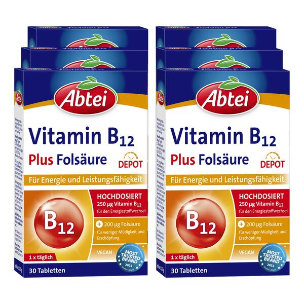 Bild 1 von Abtei Vitamin B12 Plus Folsäure 30 Stück 24 g, 6er Pack