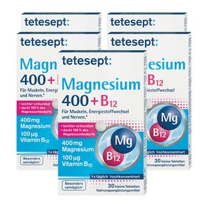 tetesept Magnesium 400 B12 hochdosiert 30 Stück 25,80 g, 5er Pack