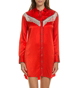 LOVE STORIES Nacht-Hemd komfortabler Damen Pyjama mit Fransen Rot