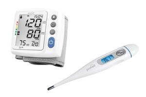 2 in 1 Set: Handgelenk-Blutdruckmessgerät HGP-30, Weiß/ Grau   Digitales Fieberthermometer PFT-3,7