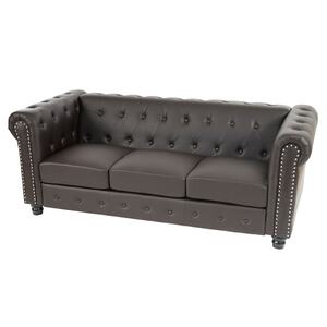 Luxus 3er Sofa Loungesofa Couch Chesterfield Edinburgh Kunstleder ~ runde Füße, braun