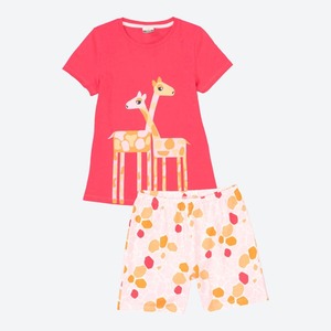 Mädchen-Shorty mit Giraffen-Frontaufdruck, 2-teilig