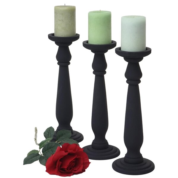 Bild 1 von 3er Set Kerzenständer H360, Kerzenhalter, Shabby-Look Vintage Höhe 35cm ~ dunkelgrau