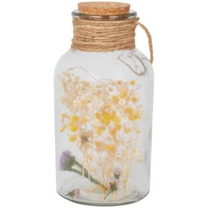 Flasche mit Trockenblumen und LED-Lichtern