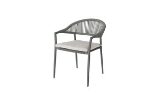 METRO Professional Outdoor-Sessel, Edelstahl / PE Rattan / Polyester, 57 x 63 x 79 cm, stapelbar, inkl. Kissen, grau