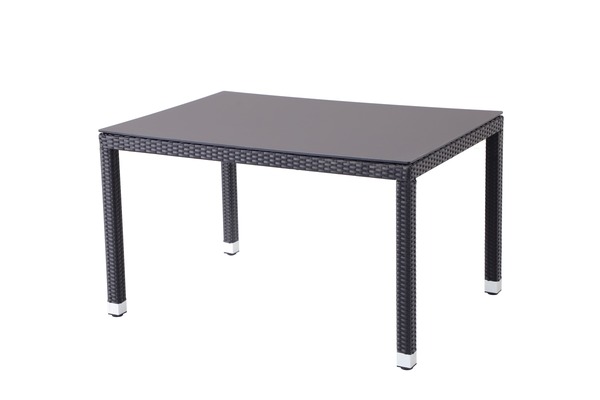 Bild 1 von METRO Professional Esstisch für die Gastronomie, Aluminium/Rattan/HPL, 90 x 130 x 75 cm, mit verstellbarem Fuß und Anti-Diebstahl-Vorrichtung, schwarz