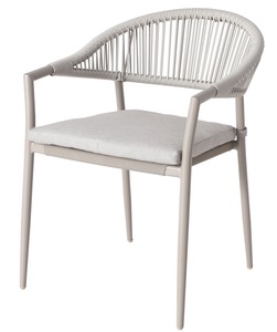 METRO Professional Outdoor-Sessel, Edelstahl / PE Rattan / Polyester, 57 x 63 x 79 cm, stapelbar, inkl. Kissen, beige