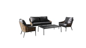 METRO Professional Sofa Set, Stahl/ PE Rattan,1 x Couchtisch, 1 x 2-Sitzersofa, 2 x Einzelsessel, inkl. Kissen, Anthrazit, 4-tlg.