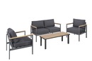 Bild 1 von METRO Professional Sofa Set 4-tlg., Stahl/ Aluminium/ Holz, 1 Tisch, 2 Sessel, 1 2-Sitzer Sofa, mit Kissen, schwarz