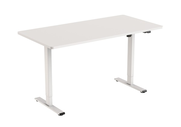 Bild 1 von SIGMA Elektrisch höhenverstellbarer Schreibtisch, P2-Grade Spanplatte/Metall/Kunststoff, 160x80x73.5-121 cm, 2-Gang-Motor, abgerundete Ecken, weiß