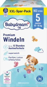 Babydream Premium Windel Größe 5 Junior, 102 Stück, 10-16 kg