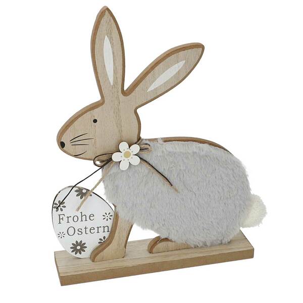 Bild 1 von KODi season Holzdeko Osterhase Fell grau 24 x 5 x 27,5 cm