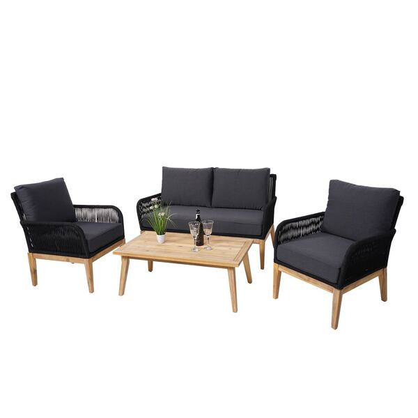 Bild 1 von Gartengarnitur MCW-H58, Lounge-Set Sofa Sitzgruppe, Seilgeflecht Rope Holz Akazie Spun Poly FSC ~ Kissen dunkelgrau
