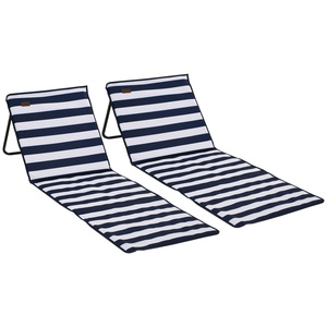 Outsunny 2er-Set Strandmatte, Faltbare Strandliege, Verstellbare Sonnenliege, Strandmatratze mit Tragetasche, Magazin Tasche, Stahl, Oxford, 142 x 51 x 40 cm, Blau+Weiß