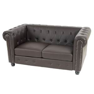 Luxus 2er Sofa Loungesofa Couch Chesterfield Edinburgh Kunstleder ~ runde Füße, braun