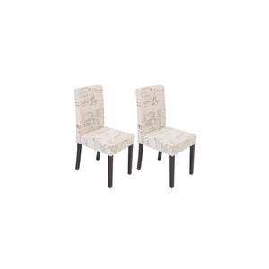 2er-Set Esszimmerstuhl Stuhl Küchenstuhl Littau Textil mit Schriftzug, creme, dunkle Beine