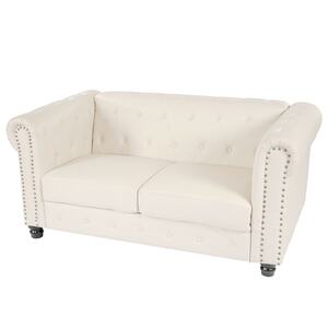 Luxus 2er Sofa Loungesofa Couch Chesterfield Edinburgh Kunstleder ~ runde Füße, weiß